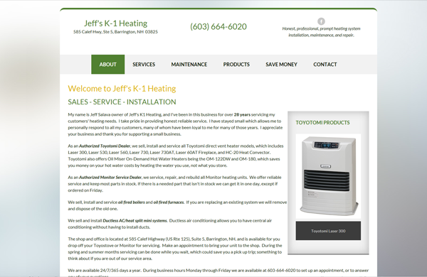 jeffs k1 heating cms enabled website designed by pcs web design