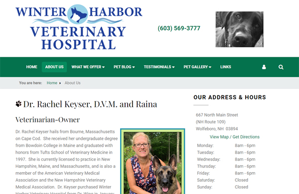 winter harbor veterinary hospital cms enabled website designed by pcs web design web