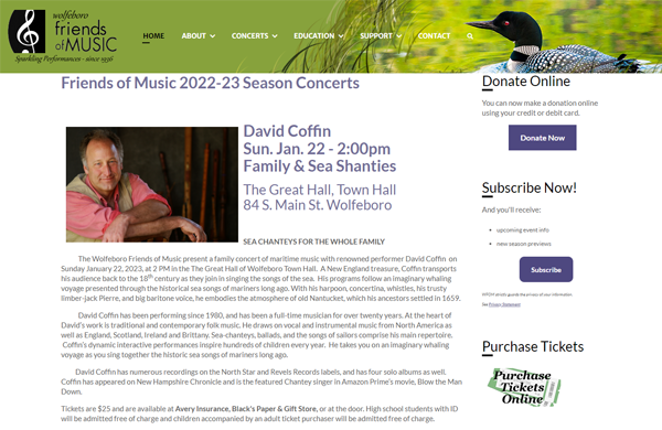 Wolfeboro Friends of Music CMS-enabled website
