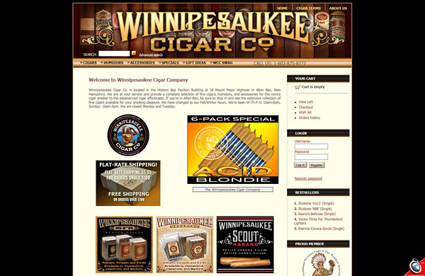 Winnipesaukee Cigar Company e-commerce website