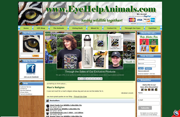 eye help animals ecommerce website designed by pcs web design web